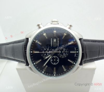 Copy Tag Heuer Carrera Chronograph Watch Tag Heuer Mens Watch Leather Strap SS Black Leather Strap